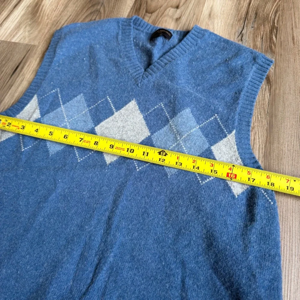 Banana Republic Mens Blue Argyle V-Neck Sweater Vest Cotton Wool Blend L